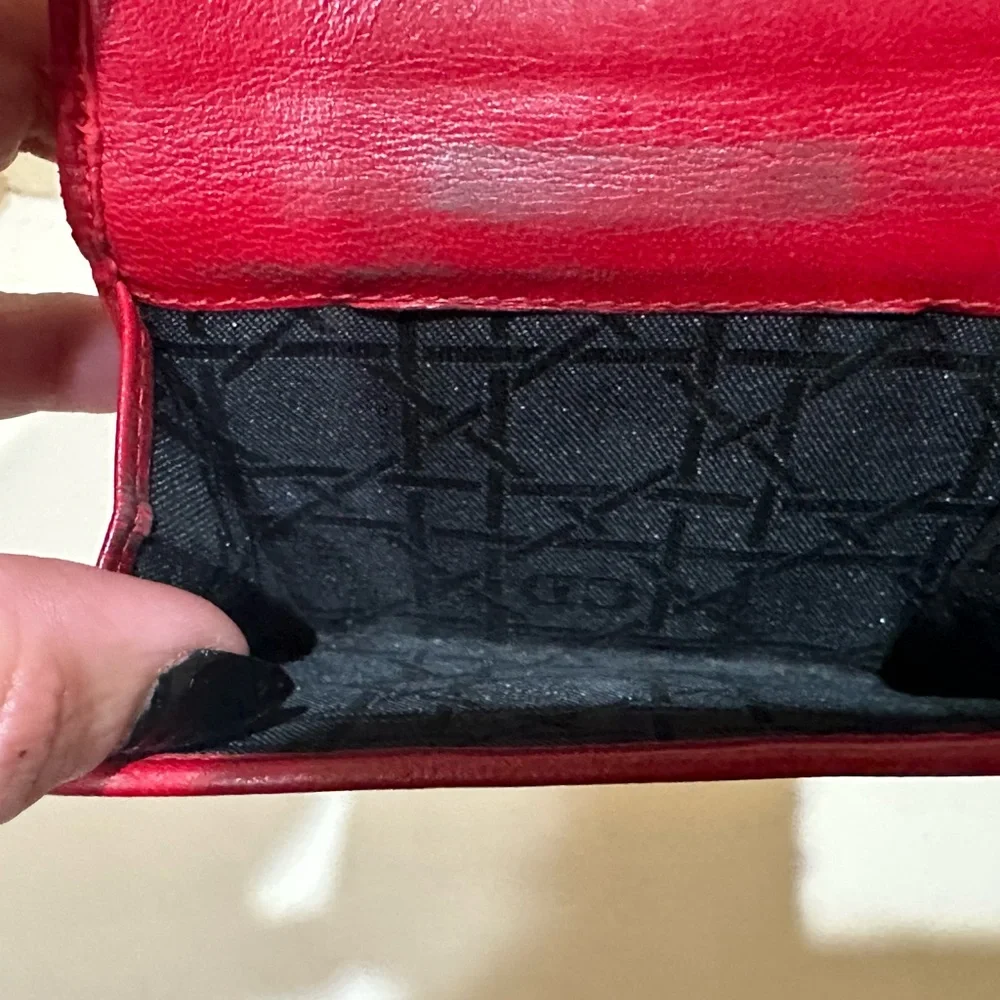 Christian Dior Vintage Red Cannage Bifold Wallet